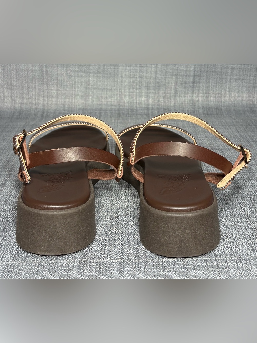 Ancient Greek Irida Stitch Leather Sandals Brown/Off White EU 37 / US 7 - Picture 5 of 7